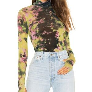 AFRM Tie Dye Zadie Power Mesh Mock Neck Top Size XS